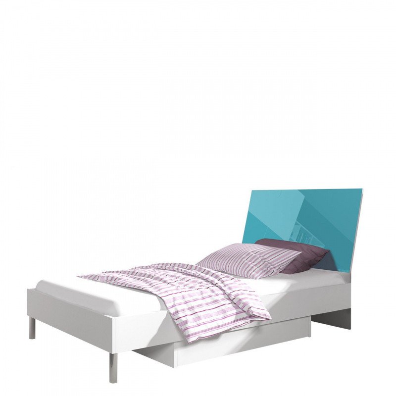 Veneti Detská posteľ s matracom 90x200 GORT 2 - biela / lesklá tyrkysová